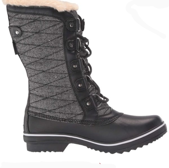 JBU Lorna Encore Black & Gray Herringbone Lace-Up Winter Boots - Picture 1 of 11